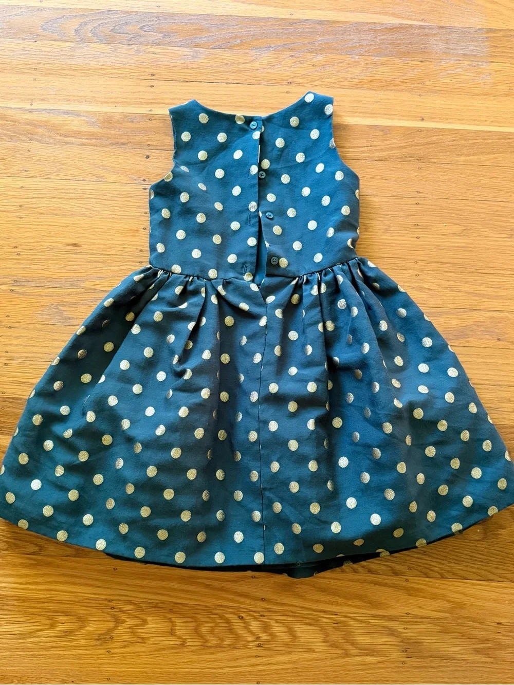 Gymboree Teal Dress with Gold Polka Dots and Waist Bow